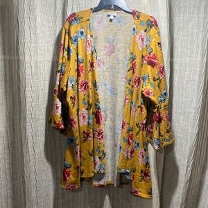Floral Mustard yellow quarter flare sleeve cardigan